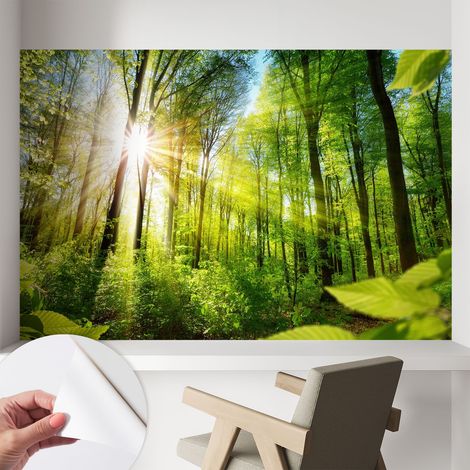 Selbstklebend Tapete - abwaschbar - Raumgestaltung Schlafzimmer Wohnzimmer Tapete Waldlicht 104x70 cm (1/5)