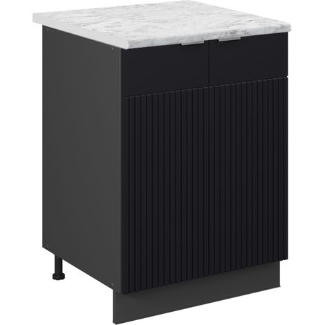 Meuble bas de cuisine Fame-Line, Noir rayé, 60 cm, PT Marbre, Vicco