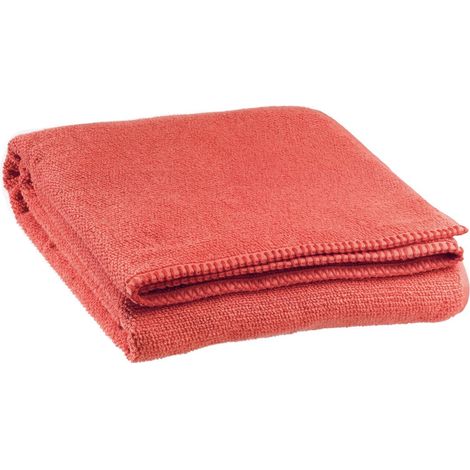 Drap de Bain 100% Coton Éponge Grain de Riz Finition Point de Cheval Corail 90 x 150 cm - PANGIVO (1/4)