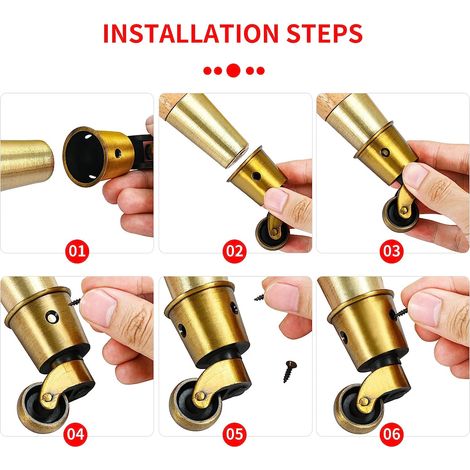 4 schwenkbare Rollen, runde Kupferrollen, antike Rollen, geräuschlos, tragbar, um 360° drehbar, für Sofa/Stuhl/Couchtisch/Regal, Tragkraft 150 kg