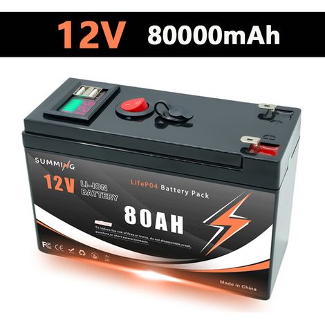 12V combination 3S7P lithium-ion battery, 18650 high-quality cells, casing, voltage display, dual USB ports - 80AH - 12.6V