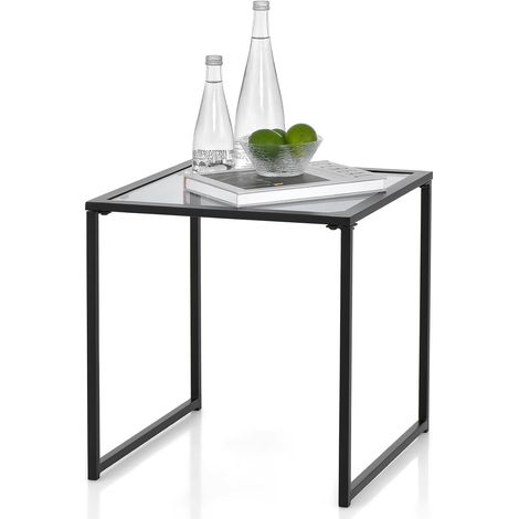 COSTWAY Tavolino da Esterno Quadrato 43cm, Tavolino da Giardino con Piano in Vetro Temperato e Struttura in Metallo, Tavolino da Caffè per Interni ed Esterni, 43 x 43 x 45 cm (1/5)