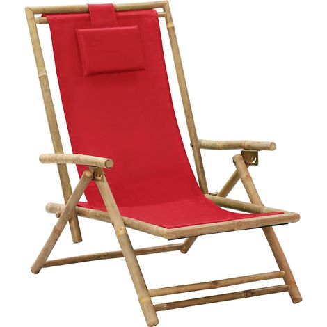 vidaXL Sedia Relax Reclinabile Rossa in Bambù e Tessuto (1/5)