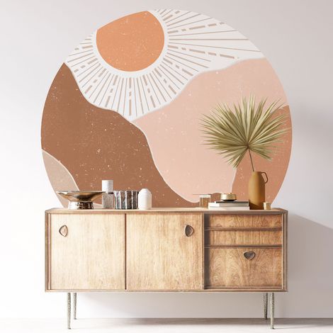 Sticker mural rond / cercle - Paysage Boho - Diamètre 30 cm - Adhésif MAT (1/3)