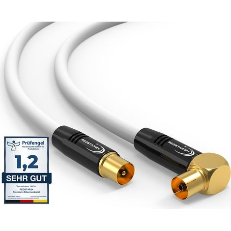 Câble d'Antenne 10m Blanc - Mâle à Femelle 90° Coudé Coaxial - HDTV Premium pour Télévision par Câble (1/5)