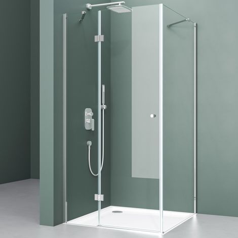 Mai & Mai Cabine de Douche en Angle 100X90cm Montage Réversible avec Une Porte Paroi de Douche Verre Transparent de 6mm avec Revêtement Nano Easy Clean Rav05K (1/5)