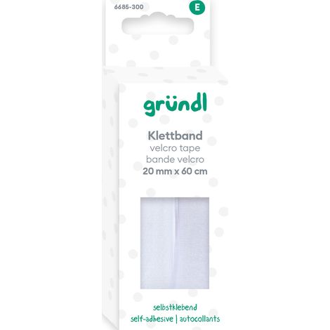 Gründl Klettband selbstklebend 20 mm x 60 cm weiß