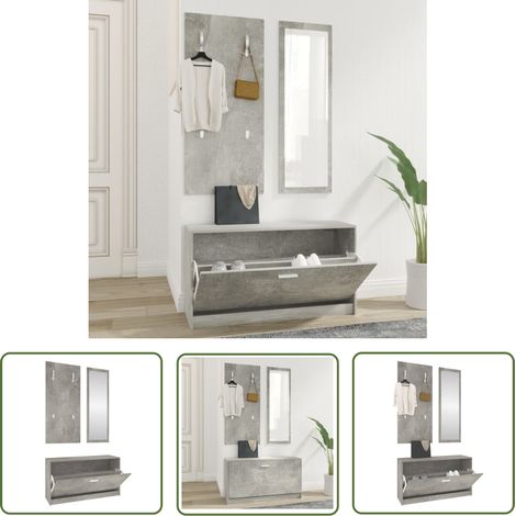 The Living Store 3-tlg. Flurmöbel-Set Betongrau Holzwerkstoff - Schuhschrank - Garderobe - Spiegel - Flurmöbel - Einbauschrank (1/5)
