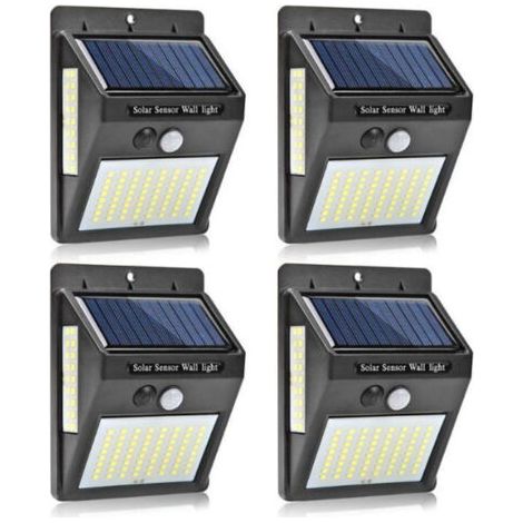Lampes solaires pour extérieur avec détecteur de mouvement, 4 Pack 100LED Lumière Solaire IP65 Etanche 1200mAh Projecteur Extérieur, Éclairage Mural de Sécurité sans Fil pour Jardin