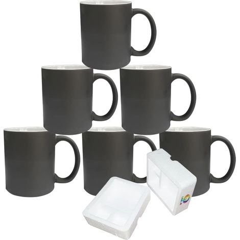 Lot de 6 blancs de sublimation Passe au lave-vaisselle 11 oz Tasse magique en céramique blanche à changement de couleur Tasse à café blanche avec poignée, couleur noir mat brillant (1/5)