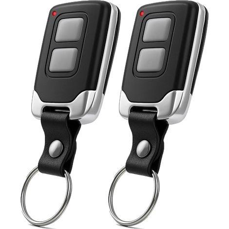 Télécommande Copieuse 433MHz, Lot de 2 Télécommande Universelle Portail Garage, 30-70m Portée, Code Fixe, Boîtier Métal avec Lanière Cuir (1/5)