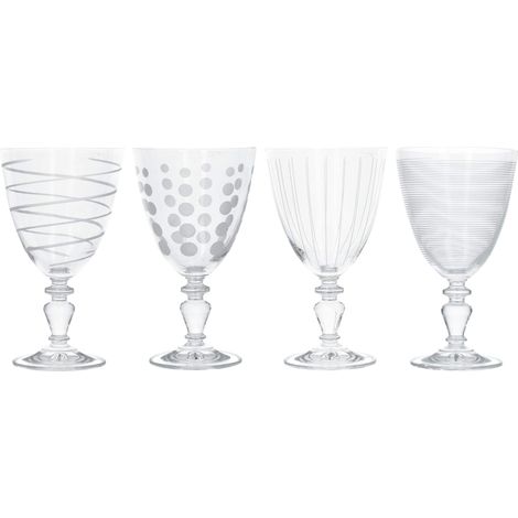 Lot de 4 Verres à Vin en Cristal, Motifs Décoratifs et Effet Argenté, 340 ml (1/4)