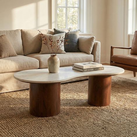 Table basse 104x104x42cm en manguier et marbre blanc