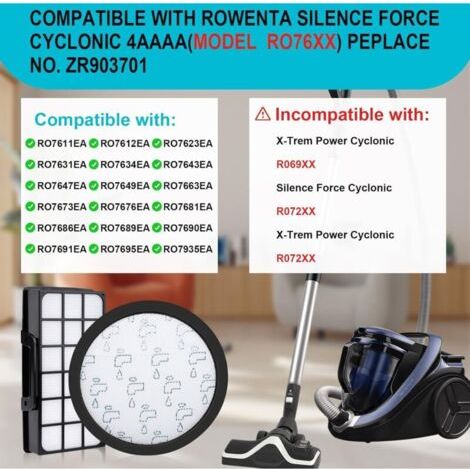 Lot de 4 Filtres Aspirateur pour Rowenta Silence Force Cyclonic RO7649EA RO7689EA RO7647EA RO7663EA RO7676EA RO7681EA (modèle RO76xx) - Filtre de rechange pour Rowenta Silence Force 4AAAA (1/3)