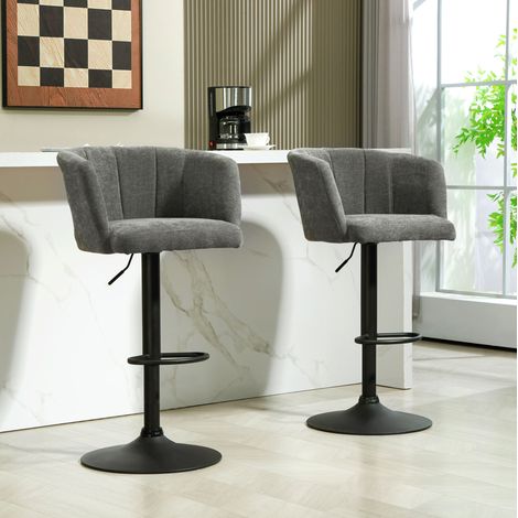 Set di 2 sgabelli da bar in poliestere grigio scuro, girevoli, altezza regolabile 64-85 cm, 59 x 53 x 89-110 cm (1/5)