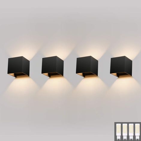 4 Pcs Appliques Murales Interieur/Exterieur 9W, Nior Lampe Murale LED Blanc Chaud 3000K Moderne Applique Murale pour Chambre Maison Couloir Salon (G9 LED ampoule Inclure) (1/5)