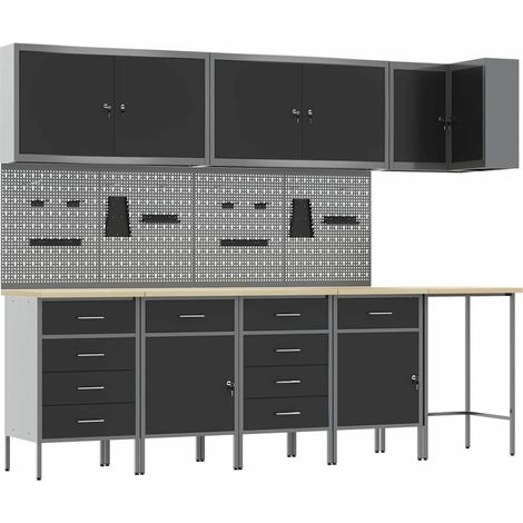 Armario de trabajo con cajón 12 pcs Negro 255 x 55 x 220 cm vidaXL (1/5)