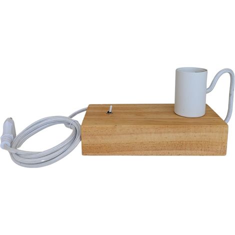 Base in legno con cavo in tessuto e interruttore  Portalampada E27 bianco (1/5)