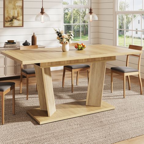 Tavolo da pranzo allungabile 120-160x80x76 cm con struttura stabile e piano effetto legno, per uso quotidiano - naturale (1/5)