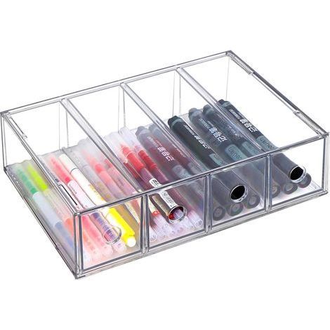 Schreibtisch-Organizer mit 4 Schubladen, transparente Schubladenkommode, stapelbarer Schubladen-Organizer, Aufbewahrungsbox mit herausnehmbarer Schublade für Schreibwaren, Bürobedarf, Sonnenbrillen (1/5)