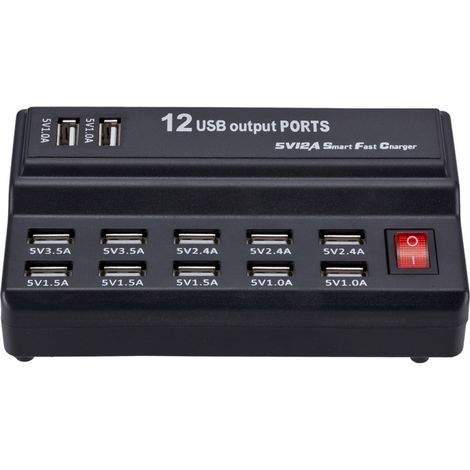 Station de charge USB 12 ports avec chargeur intégré pour smartphones, tablettes et liseuses électroniques (prise australienne). (1/5)