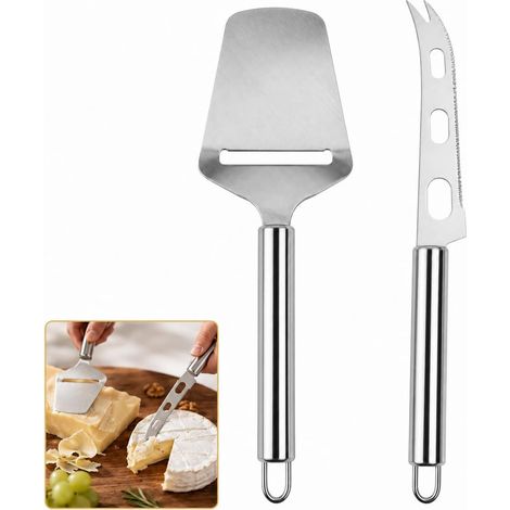 Set of 2 Manual Cheese Cutters, Stainless Steel Cheese Knives, Manual Slicer with Ergonomic Handle, Versatile Cheese Knife for Hard Cheeses, Chocolate and Vegetables, Kitchen Cheese Knife (1/5)
