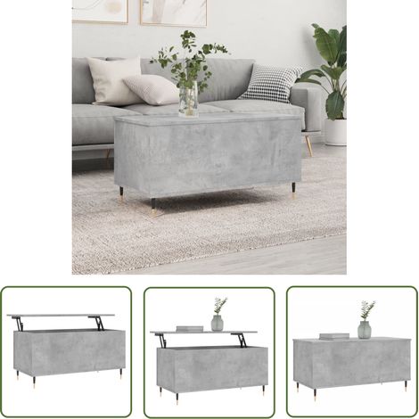 The Living Store Table basse Gris béton 90x44,5x45 cm Bois d'ingénierie - Table Basse - Meuble Salon - Table D'appoint - Table Relevage - Table Gris (1/5)