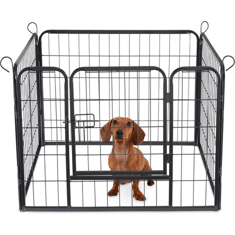 ACAZA Parc à chien en 4 panneaux - Chenil pour chien - Avec porte - Hauteur 60 cm - Noir (1/5)