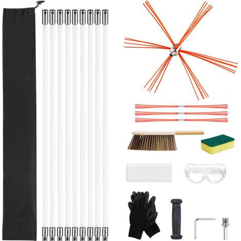 Nettoyage de cheminée, tige extensible 9m, kit ramonage avec brosses de rechange et lunettes, coude 90° pour cheminées carrées ou rectangulaires. (1/5)