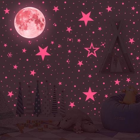 Lot de 435 autocollants étoiles lumineuses, décorations de plafond fluorescentes pour chambre d'enfant, chambre de bébé ou fête. (1/4)