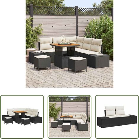 Poly Rattan - Gartensofa-set mit Kissen 8 pcs Schwarz Poly Rattan (1/5)