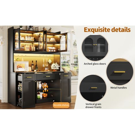 Meuble colonne blanc et noir avec LED RGB, vitrines, tiroirs et étagères coulissantes pour cuisine et salle à manger (1/5)