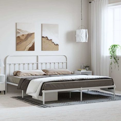 Estructura cama sin colchón con cabecero metal blanco 183x213cm (1/5)