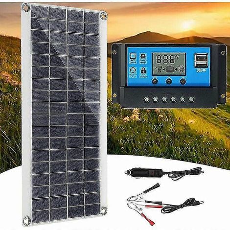 Panneau solaire 300W 12V, kit de panneau solaire, bloc-batterie avec contrôleur solaire 60A, compatible avec les camping-cars, les yachts et l'éclairage. (1/4)