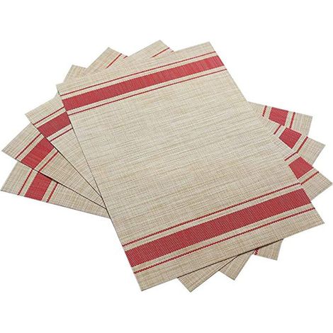 Lot de 6 sets de table lavables en PVC, beige+rouge，3045cm (1/5)