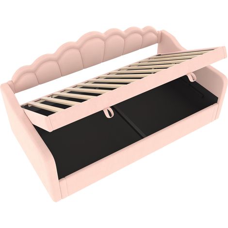 Letto a banquette con contenitore idraulico in velluto rosa 90x200 cm MODENUIT (1/5)