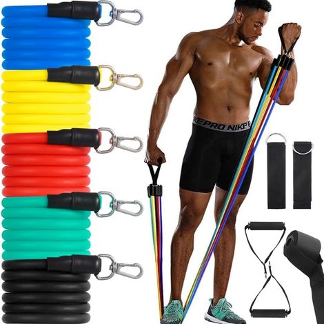 Bande de fitness, Resistance Groupes,11 Morceau de bande de fitness Widerstandsbänder Set,de la musculation avec des Poignées, Türanker, des sangles de cheville (1/5)
