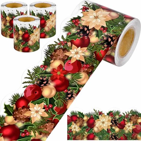 60 pieds d'autocollants de bordure pour bulletin de Noël, cadeaux et bonbons, décorations de Noël, étiquettes autocollantes rouges et vertes pour les fêtes de fin d'année.