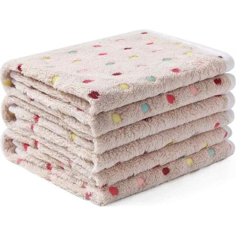 Lot de 3 couvertures ultra douces à pois pour animaux de compagnie (chien, chiot, chat), marron, grande taille (1/5)