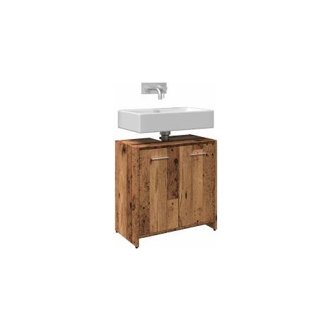 Armoire lavabo de salle de bain vieux bois 60x33x60 (1/5)