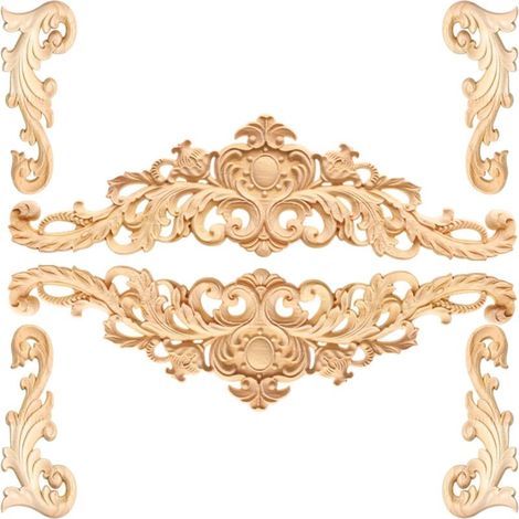 6 Pièces Moulure Décorative en Bois, Onlay Applique Sculpté, Objet Décoratif, Décalcomanie pour Sculpture, Ornements pour Meubles, 2 Styles (1/5)