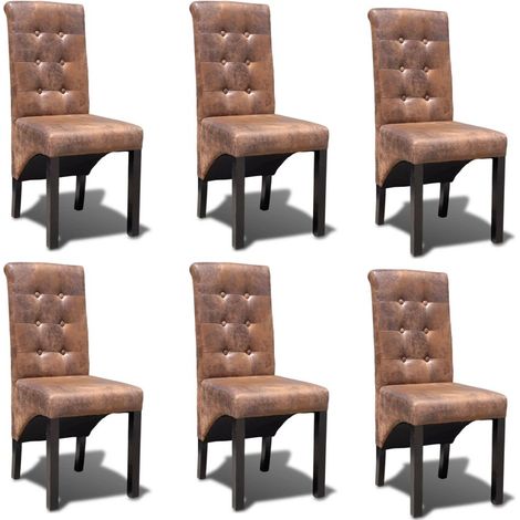 Juego de 6 sillas de cocina comedor de diseño elegantes y atemporales en sintética marrón CDS022593