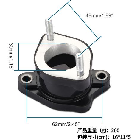 Motorcycle intake manifold adapter for 200cc CG250cc ATVs with a 30mm intake pipe. (1/4)