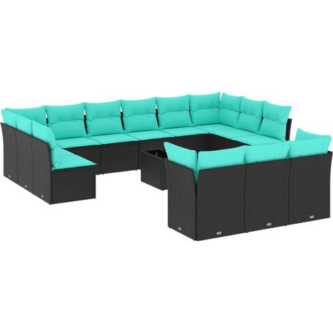 Maison Exclusive - 14-teiliges Gartensofa-Set mit Kissen, schwarz (1/5)