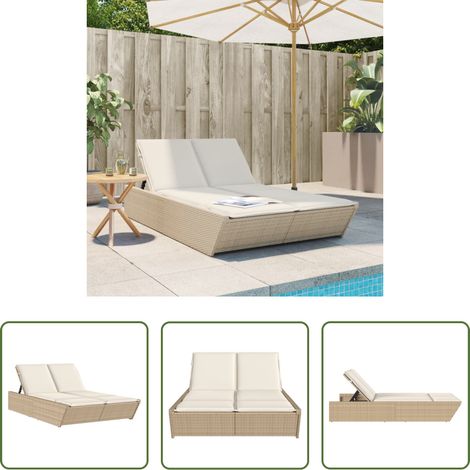 Gartenmöbel - Doppel-Sonnenliege mit Auflagen Beige Poly Rattan (1/5)
