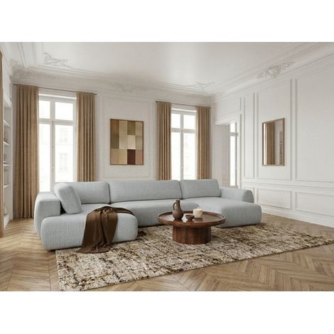BOBOCHIC - Canapé panoramique convertible coffre DENISE tissu texturé Angle droit  Gris clair