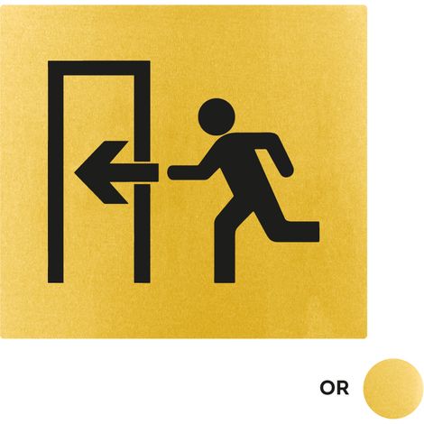Plaque de porte Sortie de secours flèche gauche - Classique or 90x90mm - 4500225