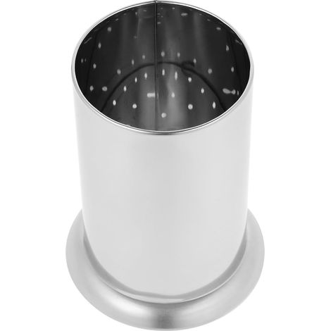 Porte-ustensiles et Fond Perforé en Acier Inoxydable Argenté Drainage Support Robuste Cuisine et Bar pour Couverts et Pailles (1/5)
