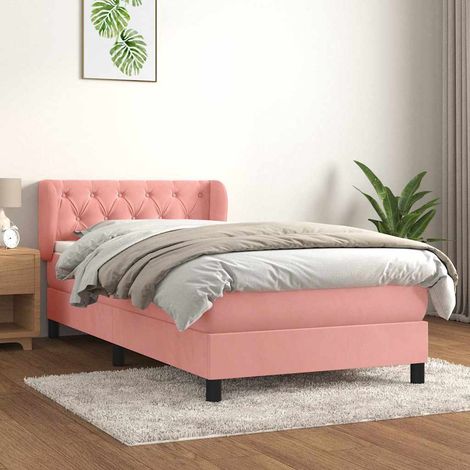 Cama box spring con colchón terciopelo rosa 80x200 cm (1/5)
