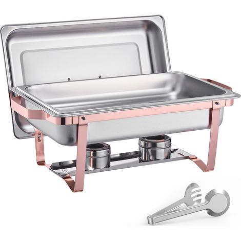 Mophorn Scaldavivande a Buffet 7,5 L Set da 2 pezzi con Pentole, Distributore di Calore Rettangolare per Ristorazione con Coperchio, Supporto per Pentola d'Acqua e Porta Carburante, Colore Oro Rosa